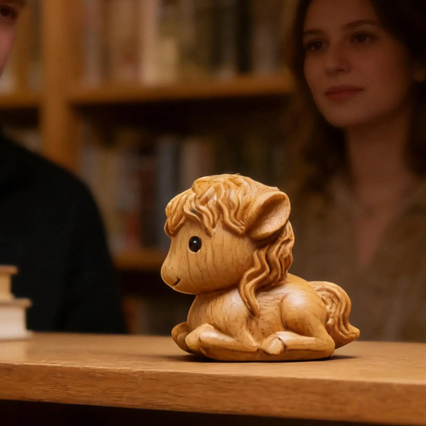 Wooden Horse Figurine Miniature Tabletop Decor Desktop Wealth Sculpture for Home Office Bedroom Living Room Bookcase Window Sill Peaceful Pleasures Health and Wellness