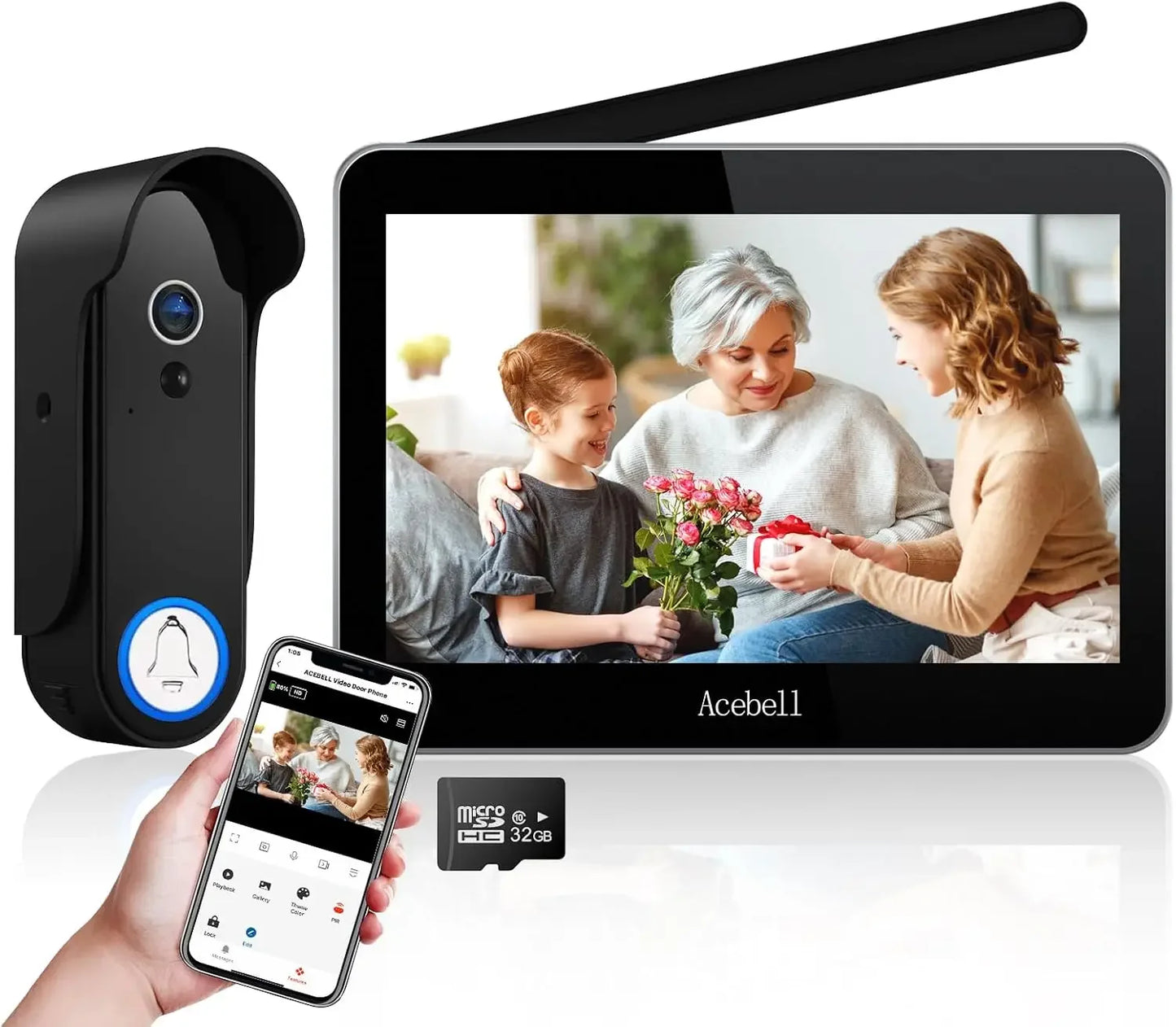 Wireless Smart Video Doorbell with 7" Touch Screen Monitor, 1080P Camera, Motion Detection, No Subscription Peaceful Pleasures Health and Wellness United States