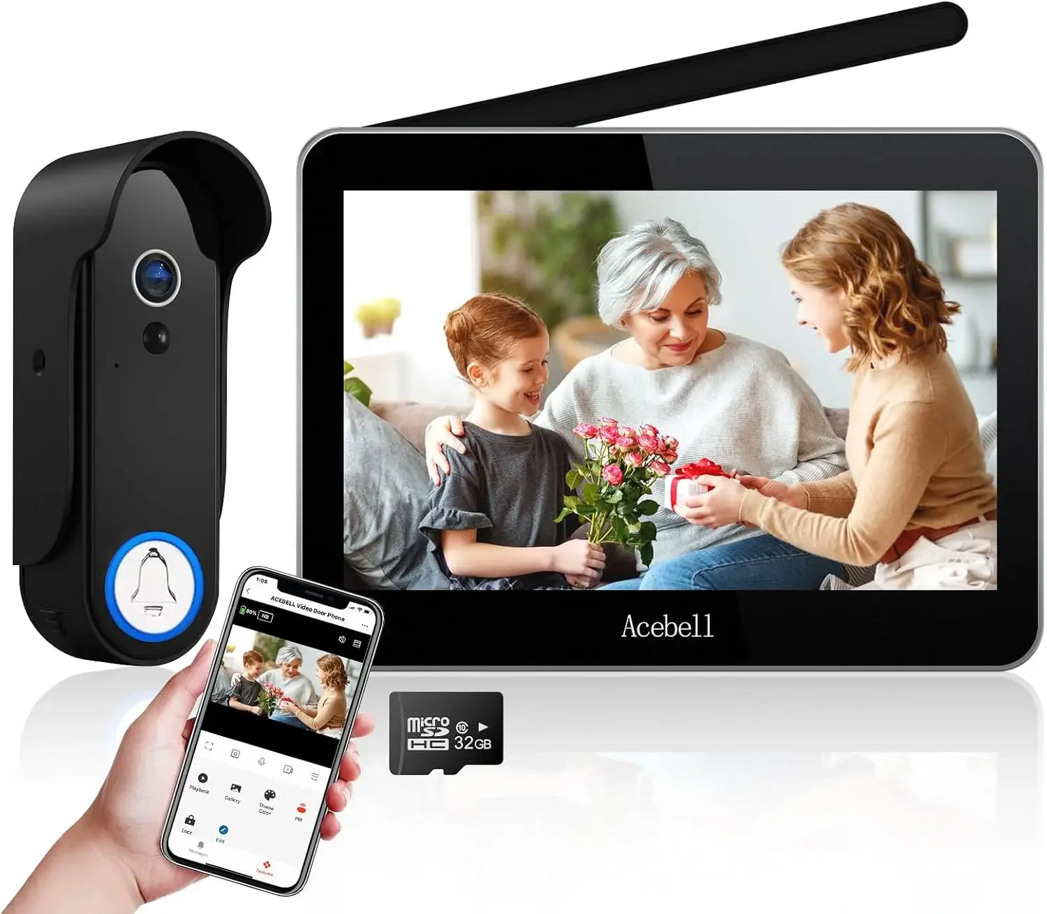 Wireless Smart Video Doorbell with 7" Touch Screen Monitor, 1080P Camera, Motion Detection, No Subscription Peaceful Pleasures Health and Wellness United States