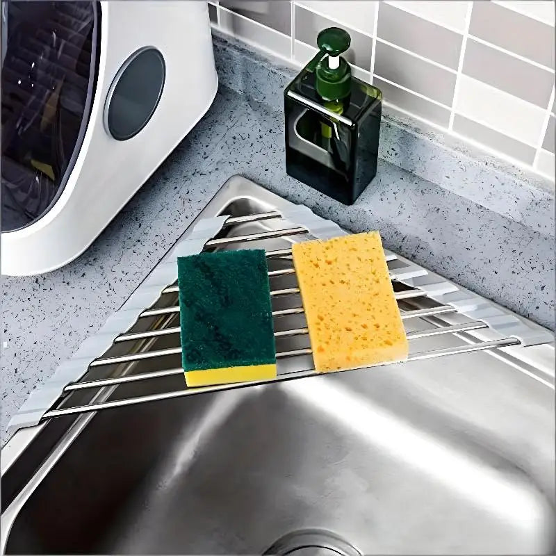 Foldable Triangle Dish Drying Rack – Corner Sink Organizer