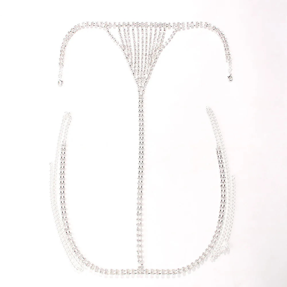 Rhinestone Heart Belly Chain | Crystal Waist Body Jewelry Body Chain Jewelry Peaceful Pleasures Health and Wellness Silver
