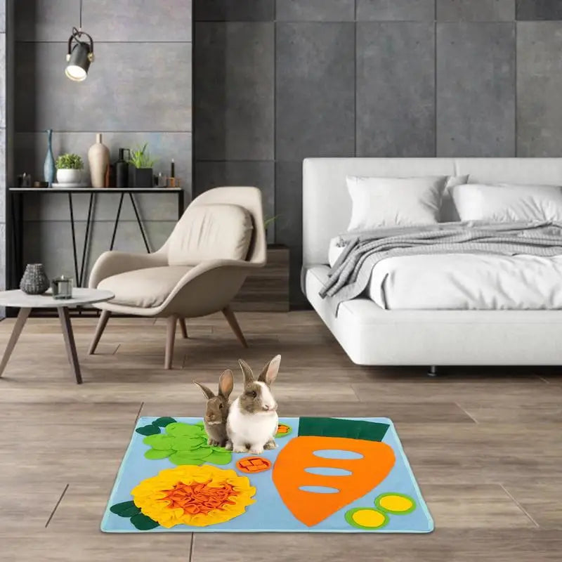 Foraging Mat For Bunnies Bunny Feeding Mat Stimulation Hay Feeder Washable Treat Dispenser Interactive Puzzle Toy For Indoor & Peaceful Pleasures Health and Wellness