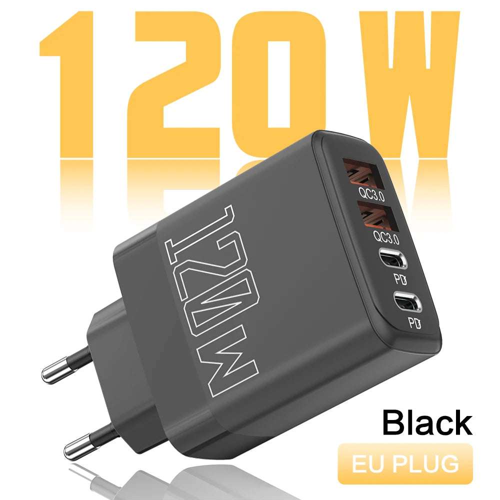 120W 4-Port USB-C PD Fast Charger | iPhone & Samsung