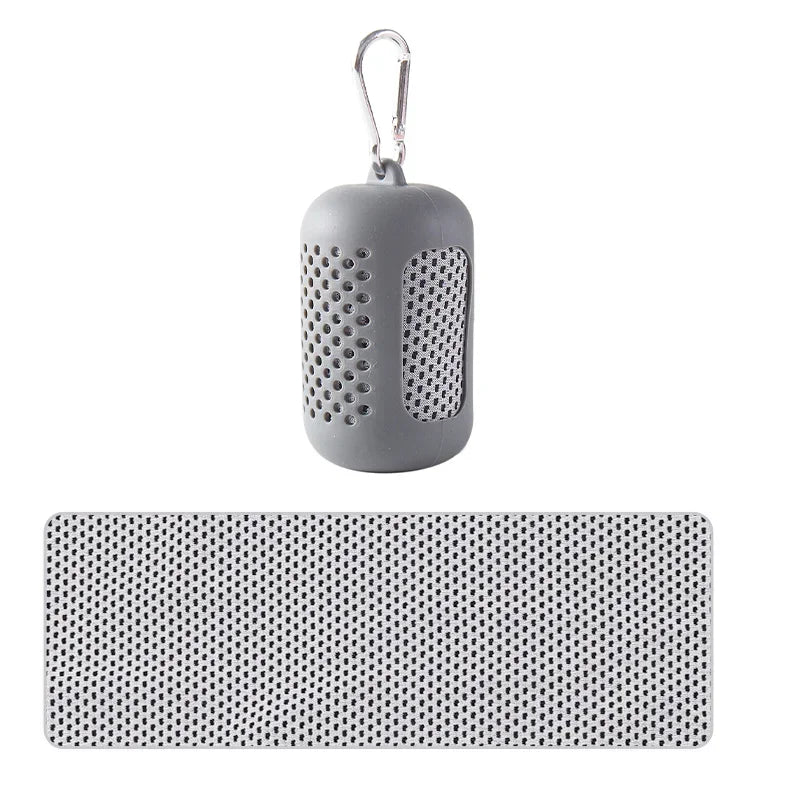 Portable Circular Silicone Wrapped Cold Towel Cooling Towel Quick Drying Polyester Fiber Towels Beach Accessories Sport Fitness Peaceful Pleasures Health and Wellness grey