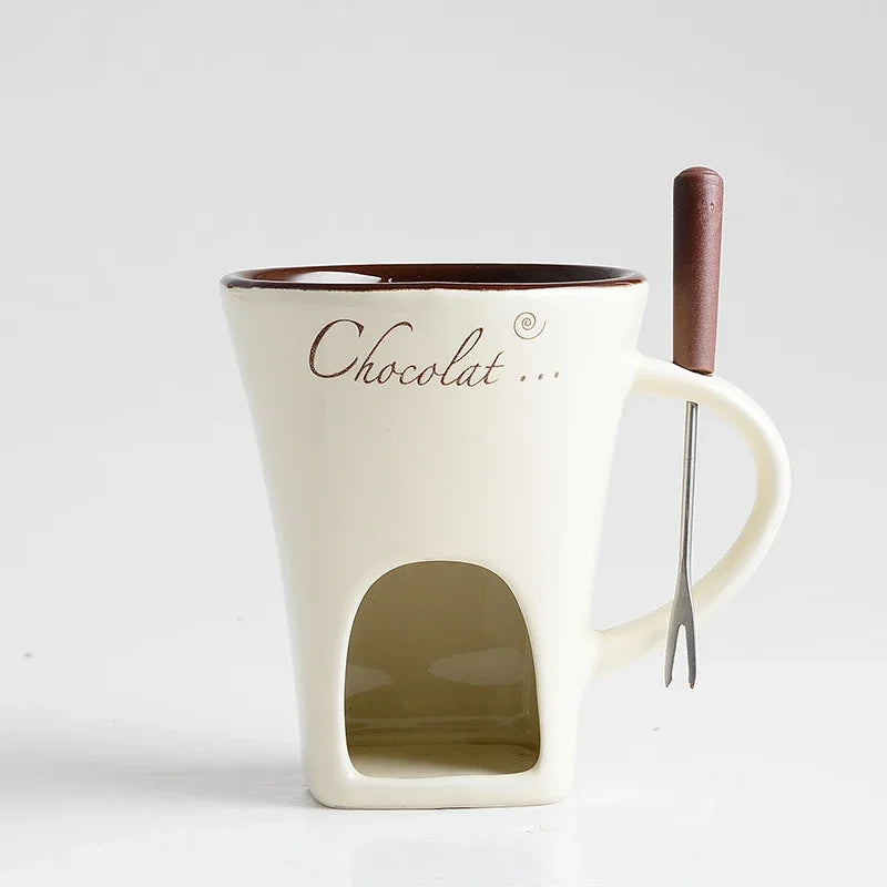 Personal Mini Ceramic Fondue Pot Mug Set – Chocolate & Cheese