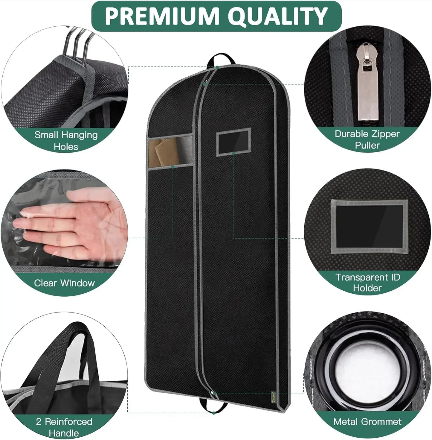 Heavy Duty Garment Bag with Shoe Storage, 43" Black Travel Essential for Dresses and Suits Peaceful Pleasures Health and Wellness