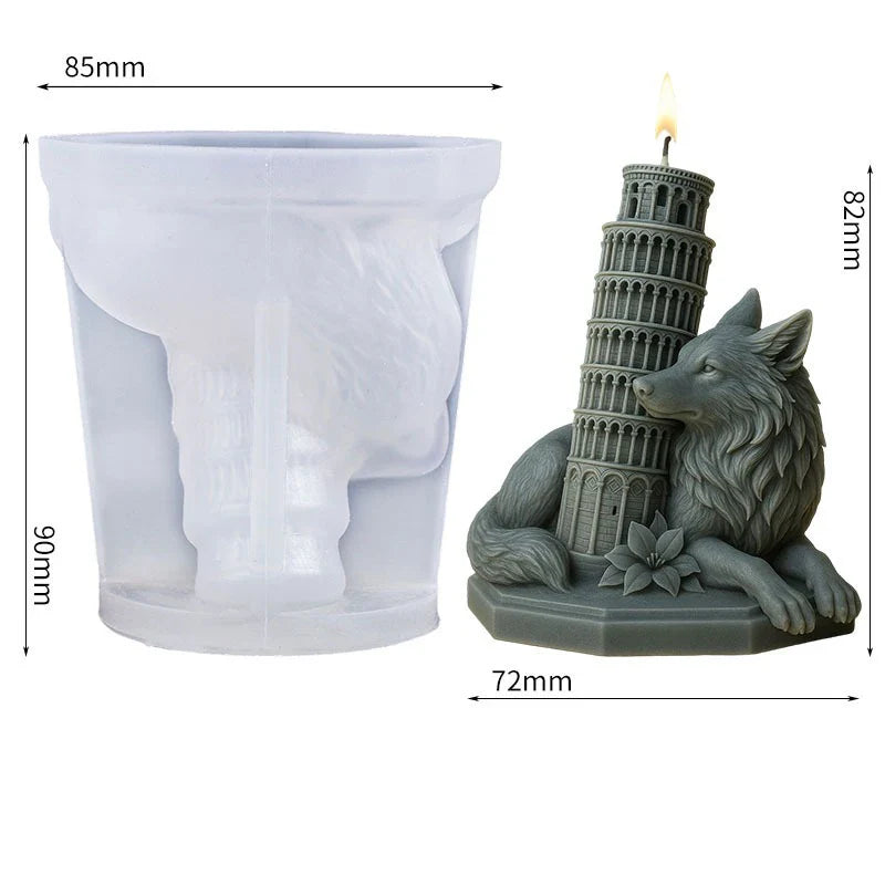 3D Gothic Wolf & Leaning Tower Silicone Candle & Resin Mold