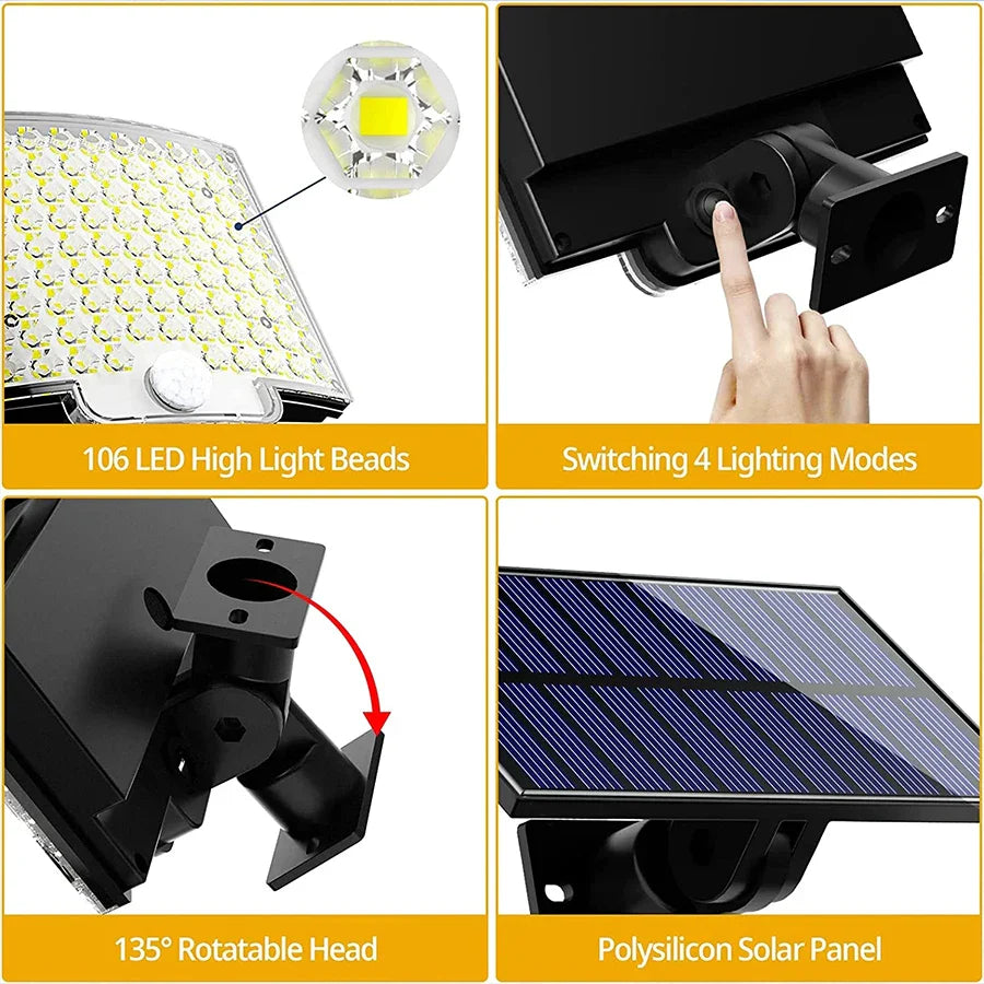 106 LED Solar Motion Sensor Outdoor Wall Light | IP65 Remote