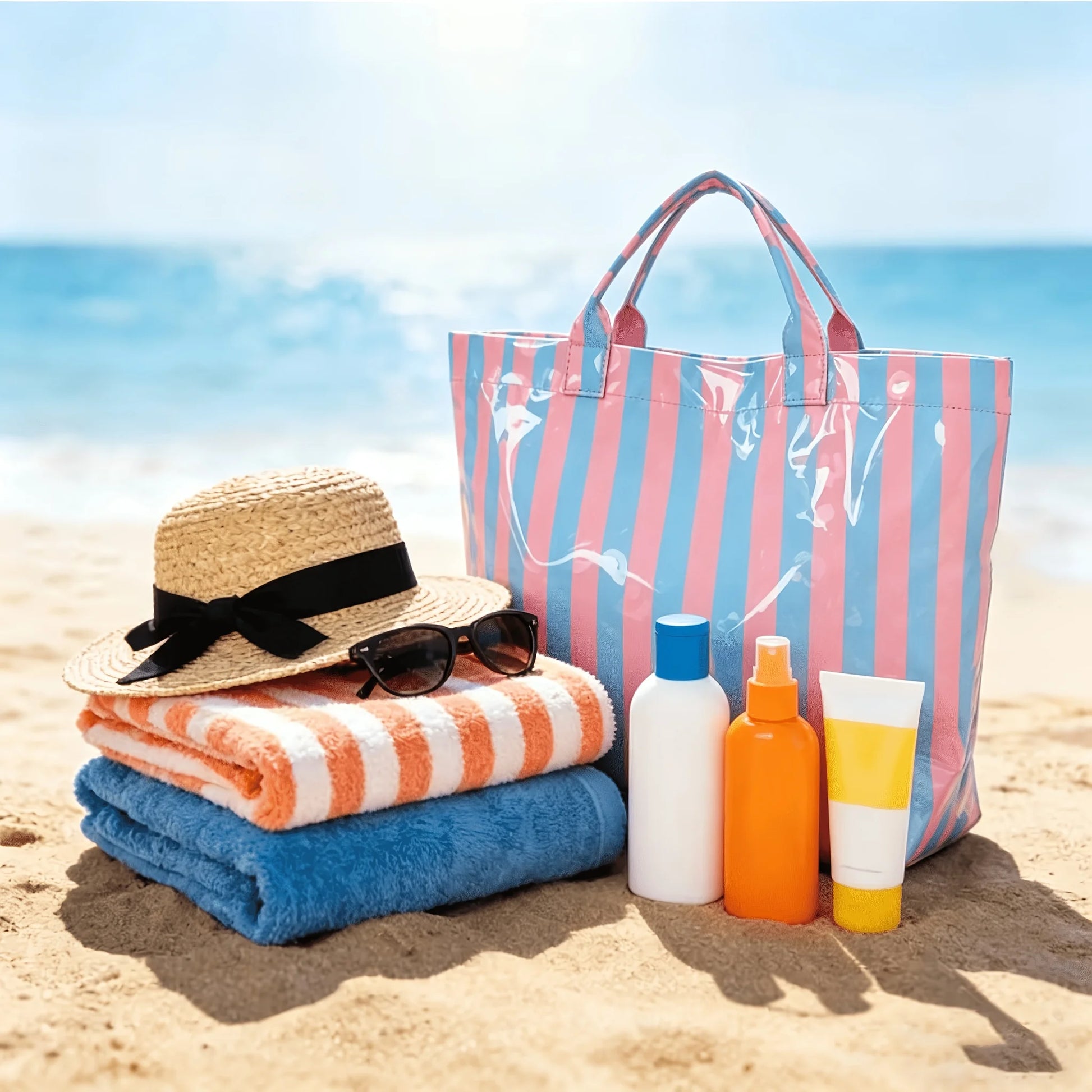 Large Striped PVC Tote Bag – Waterproof Glossy Handbag PVC Tote Bag Peaceful Pleasures Health and Wellness