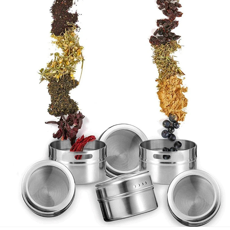 Magnetic Stainless Steel Spice Jars | Wall Mount BBQ Seasoning