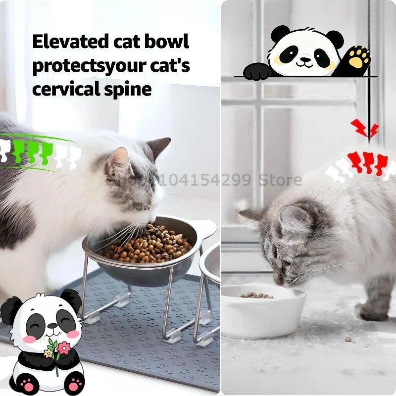 Elevated Stainless Steel Cat Bowl | 15° Tilted Stand, Non-Slip