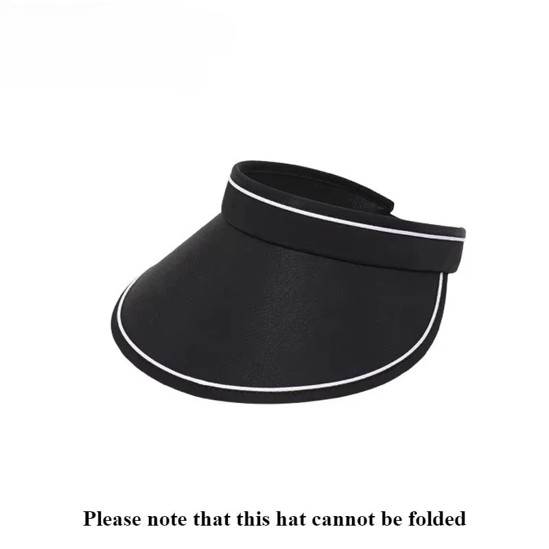 Women's Wide Brim Open Top UV Visor Sun Hat – Foldable UV Visor Sun Hat Peaceful Pleasures Health and Wellness Black A