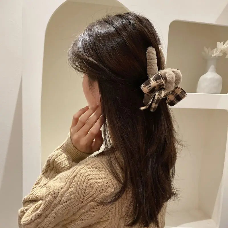 New Korean Style Hairy Hair Accessories with Bow Tie Autumn Hair Clip Women's Back of The Head Clips Big Hair Clips Shark Clips Peaceful Pleasures Health and Wellness