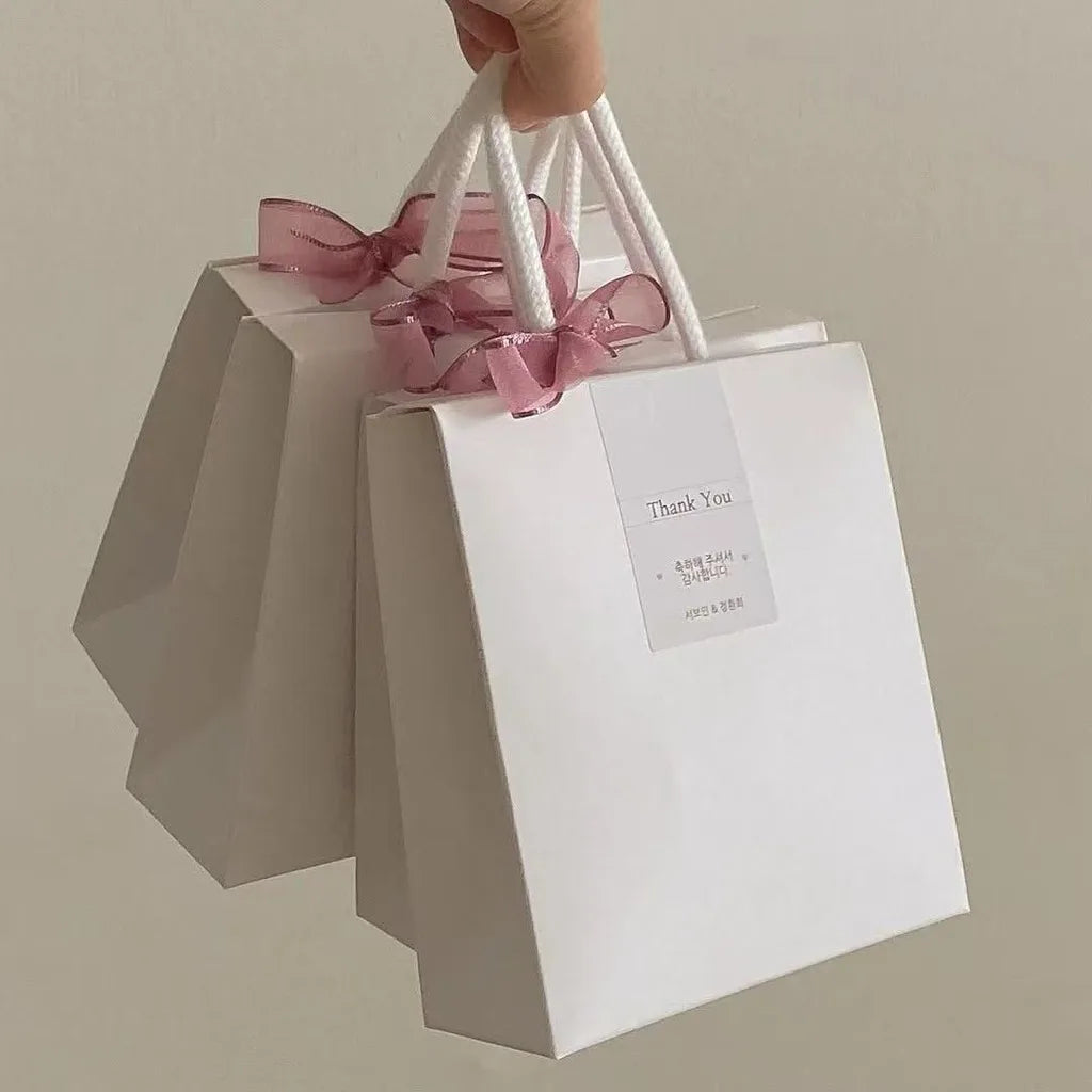 White Gift Box with Pink Ribbon & Thank You Label | 17×6×20cm