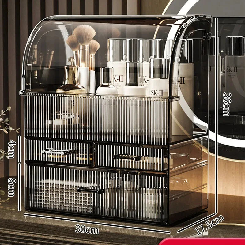 Large Clear Acrylic Makeup Organizer Box with Lid & Drawers