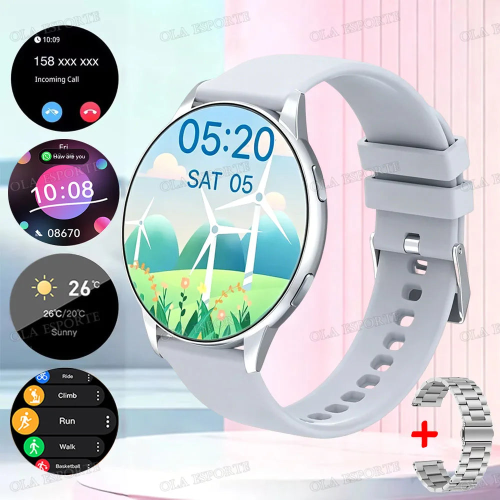 Smart watch with full touch screen, call, message reminder, music control and other functions, compatible with iPhone/android Peaceful Pleasures Health and Wellness Silver22Szstrap