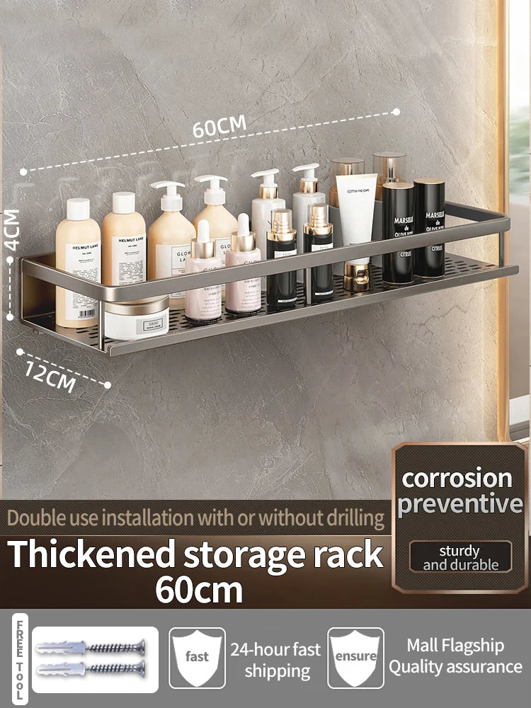 Wall-Mounted Bathroom Shelf & Towel Rack | Metal Storage Organizer