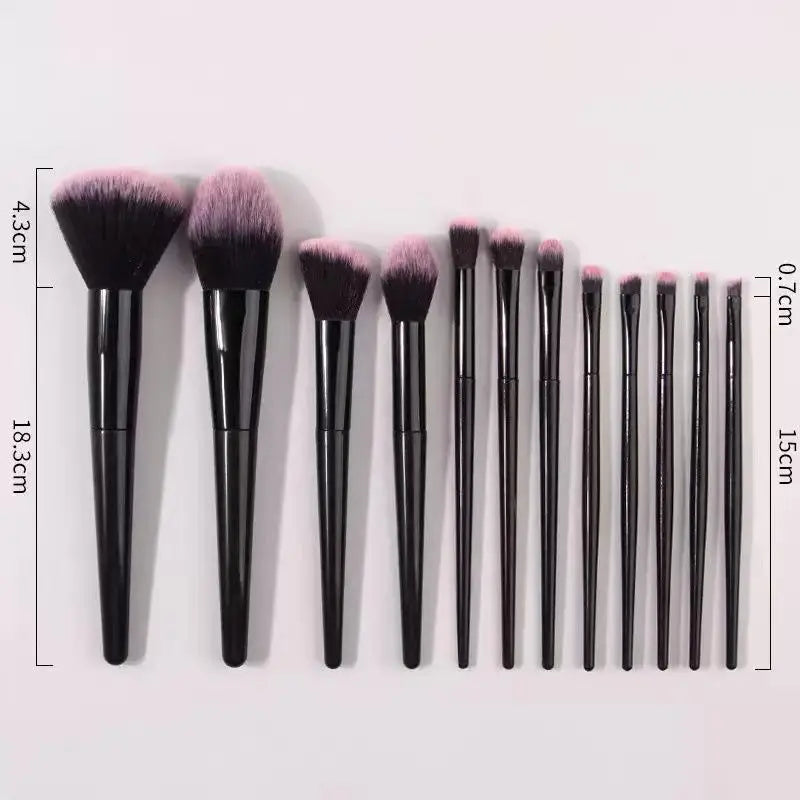 12Pcs Professional Makeup Brush Set Soft Synthetic Hair Brushes With Powder Puff For Foundation Powder Eyeshadow Travel Tools Peaceful Pleasures Health and Wellness Black