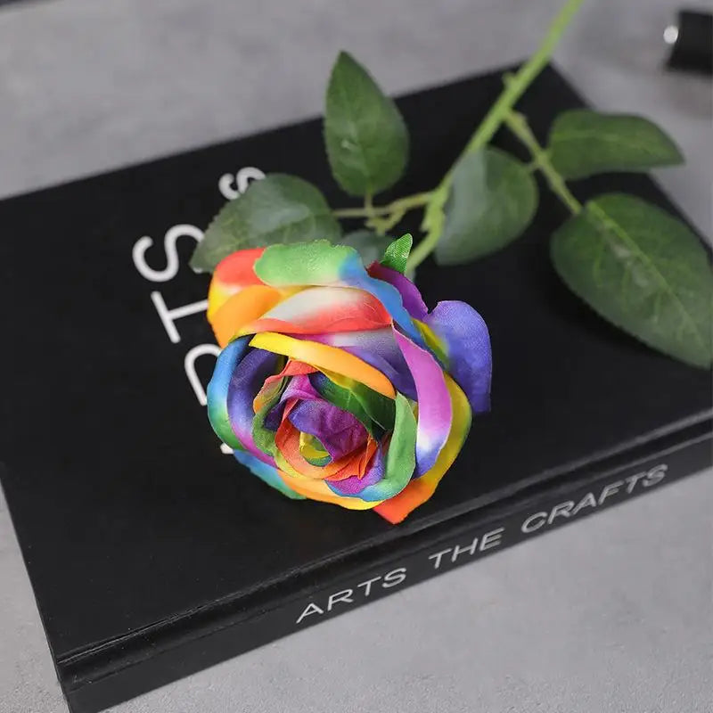 Rainbow Artificial Roses – Realistic Fake Flower Stems, 3pc Set