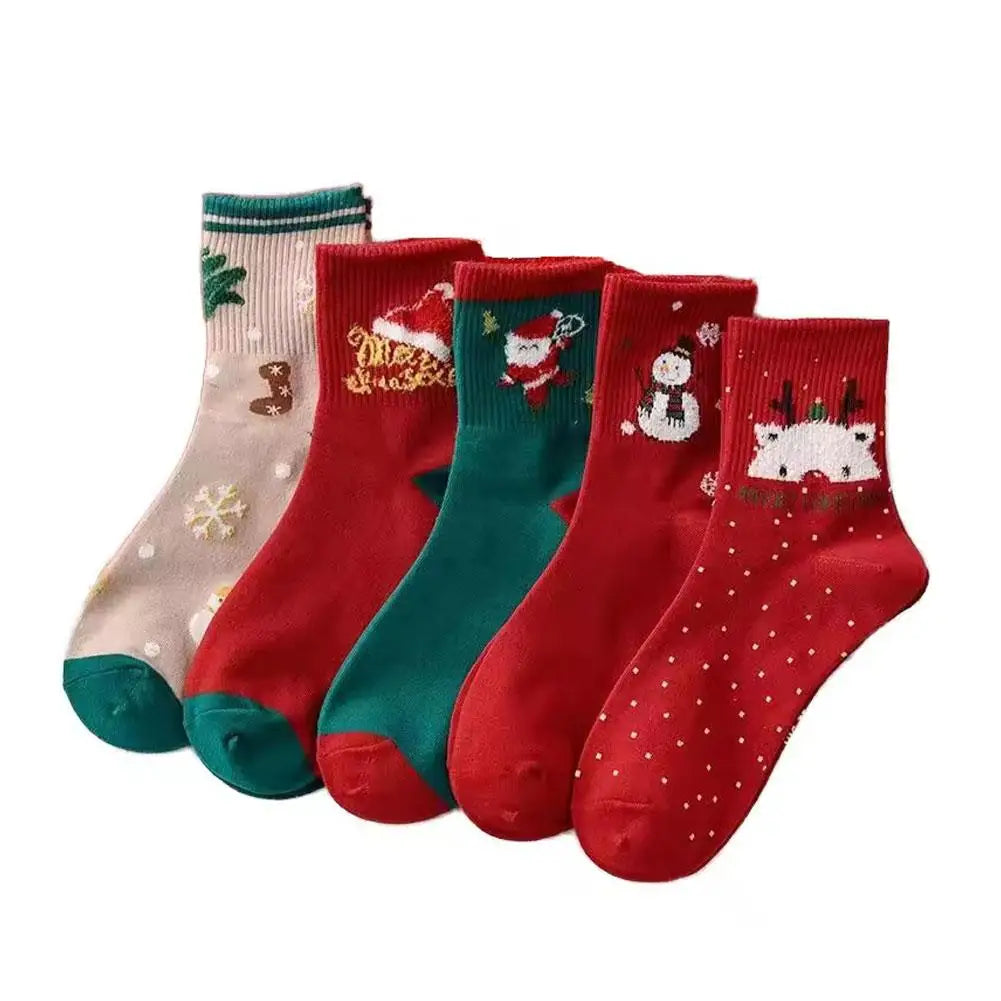 5-Pair Christmas Cartoon Socks Set – Soft, Warm & Festive