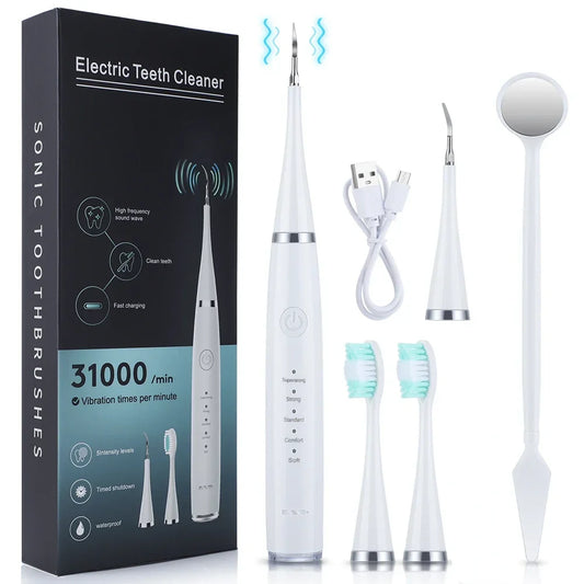 3 IN 1 Toothbrush Sonic Dental Teeth Whitening Kit Tooth Whitener Calculus Tartar Remover Tools Cleaner Stain Oral Care Peaceful Pleasures Health and Wellness WHITE