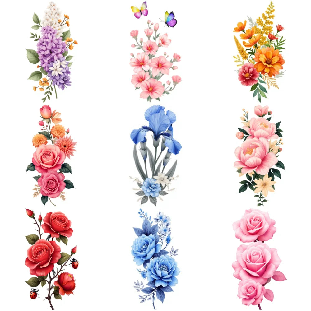 9-Piece Butterfly & Floral Temporary Tattoo Stickers | Waterproof