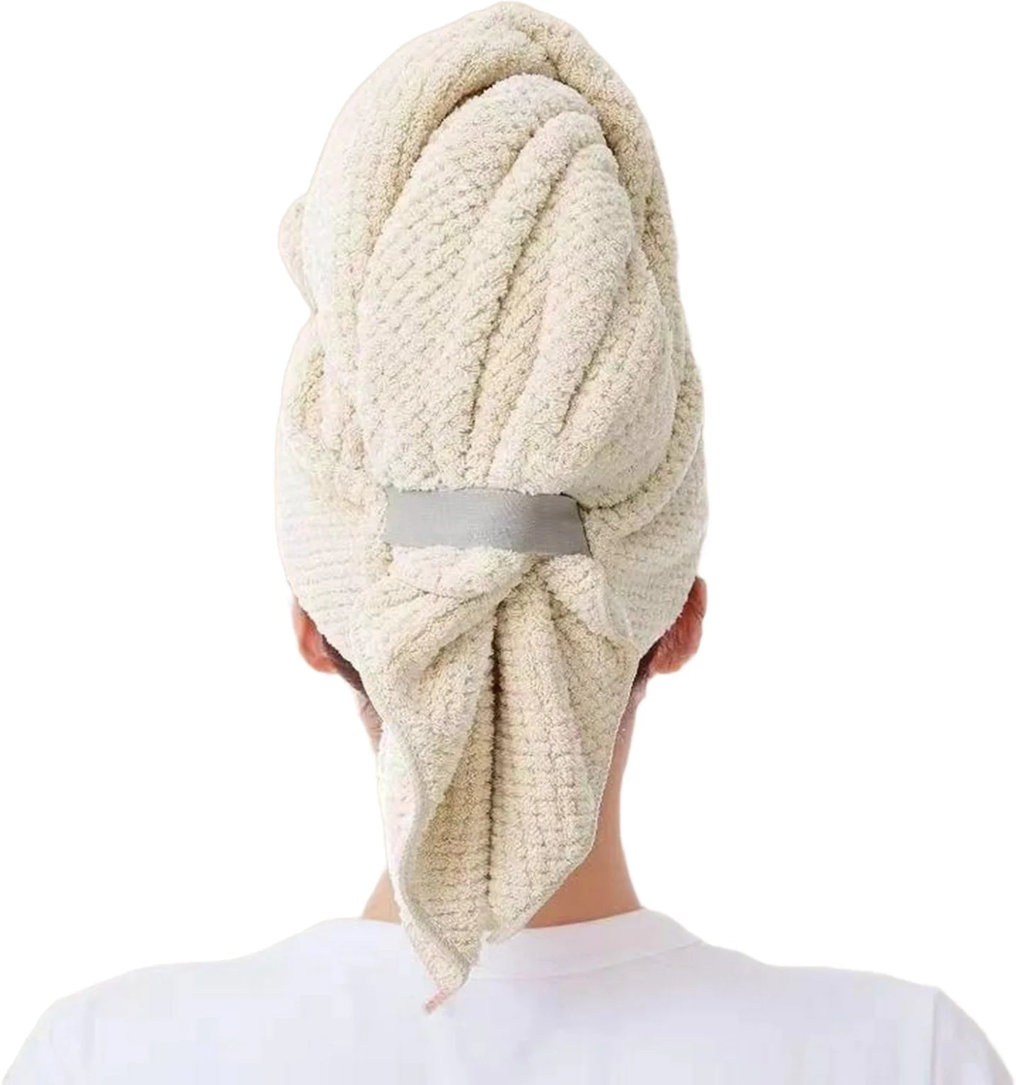 Solid color hair towel Textured dry hair cap bsorbent hair towel wrap for button-down women Peaceful Pleasures Health and Wellness Milky white