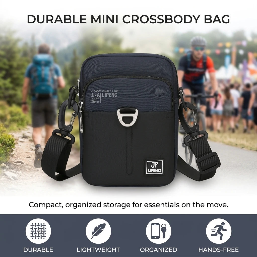 Men's Mini Crossbody Bag Durable High Density Oxford Cloth Adjustable Belt Multiple Compartments for Outdoor Hiking Daily Peaceful Pleasures Health and Wellness