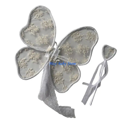 Baby Girls Lace Angel Wings & Wand Set – Photo Prop Baby Photo Prop Peaceful Pleasures Health and Wellness