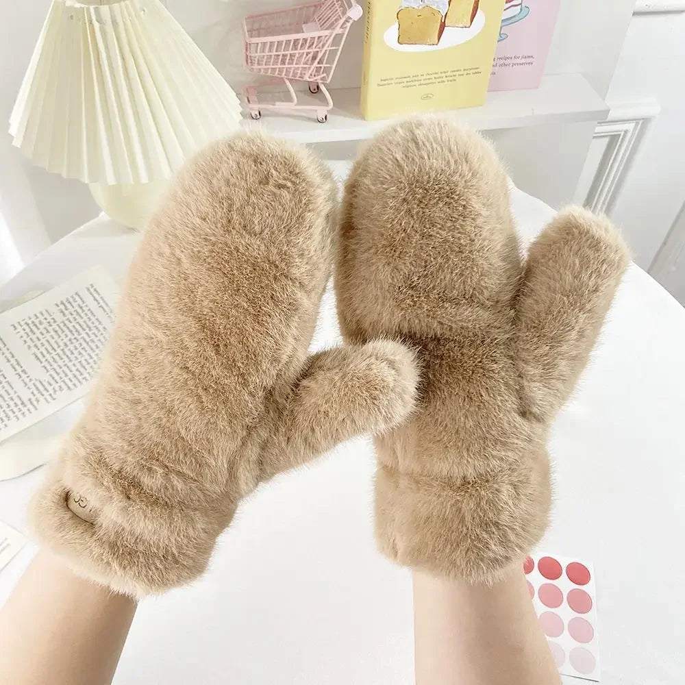 Anti-cold Keep Warm Thickened Gloves Winter Solid Color Warm Gloves Students Fashionable and Cute Multi-finger Windproof Gloves Peaceful Pleasures Health and Wellness khaki