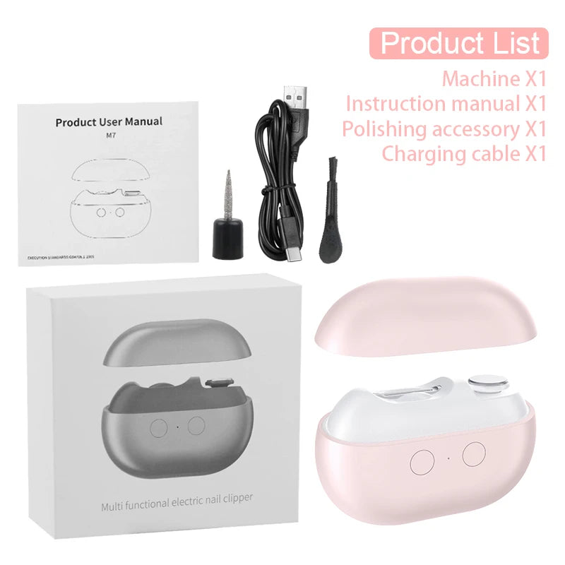 Electric Nail Cutter With Led Light Rechargeable Electric Painless Automatic Trimmer Suitable For Infants And Adults Peaceful Pleasures Health and Wellness Pink
