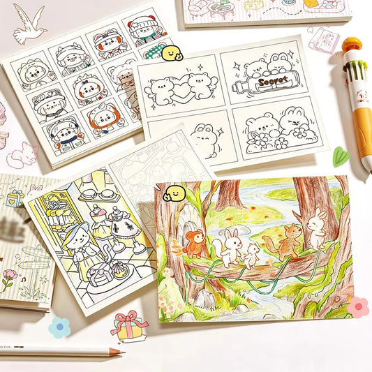 Line Drawing Coloring Copy Books Student Decompression Suitable Peaceful Pleasures Health and Wellness