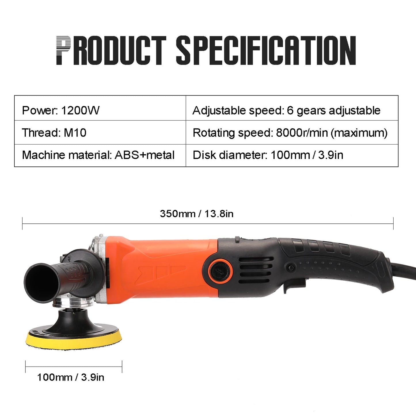 1200W 220V Automotive Polisher Adjustable Speed Car Electric Polisher Waxing Machine Automobile Furniture Polishing Tool Peaceful Pleasures Health and Wellness