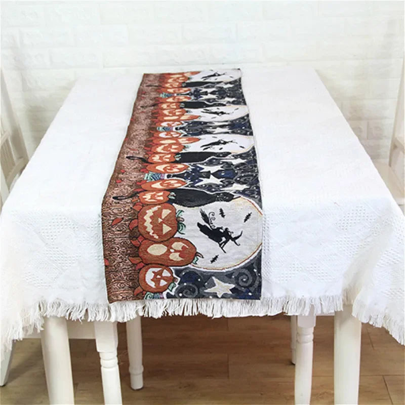 Halloween Linen Table Runner Tassels Decorative Cloth Easter Dinner
