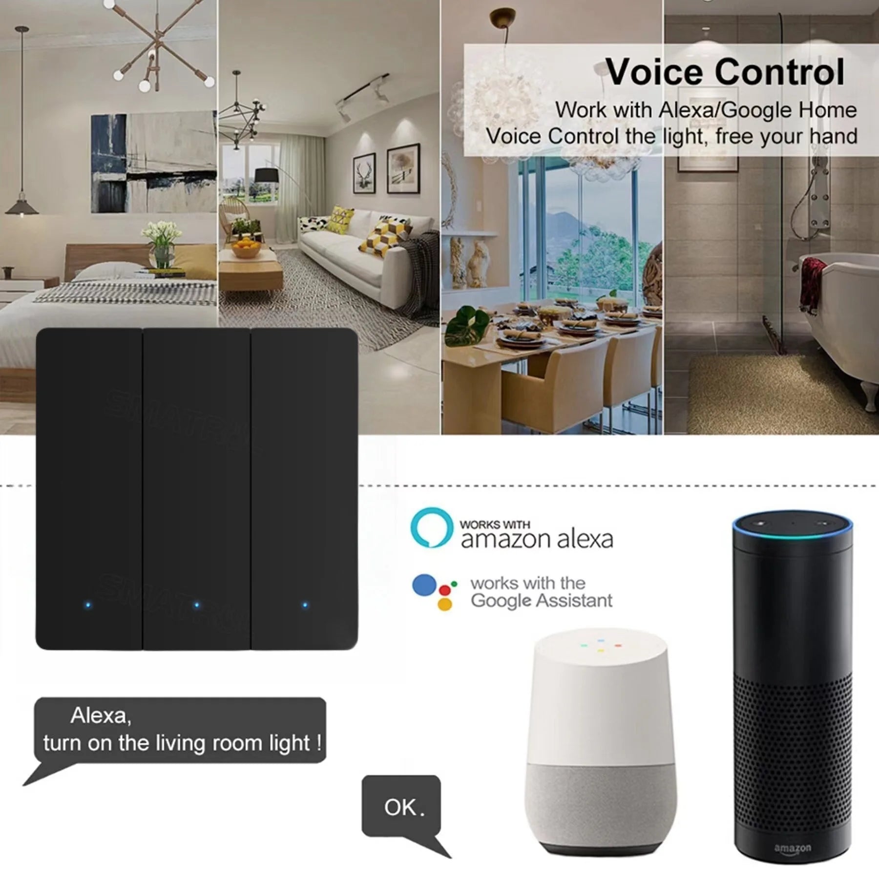 Tuya WiFi Smart Wall Light Switch Push Button No/With Neutral Wire Timing SmartLife Remote Control Panel Works With Alexa Google Peaceful Pleasures Health and Wellness