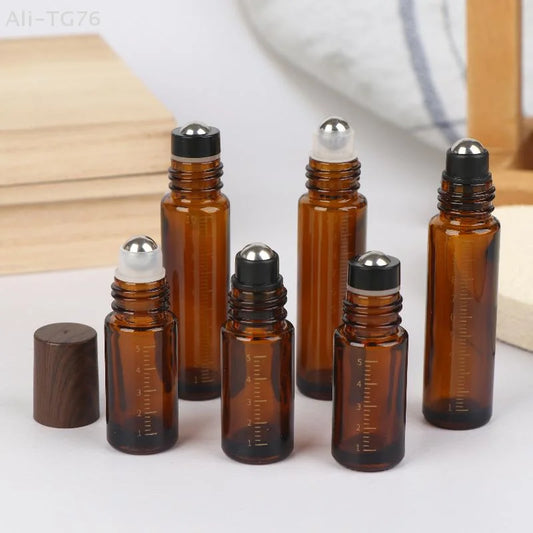 Amber Glass Roll-On Bottles 5ml 10ml | Essential Oil Roller Vials Glass Roller Bottle Peaceful Pleasures Health and Wellness