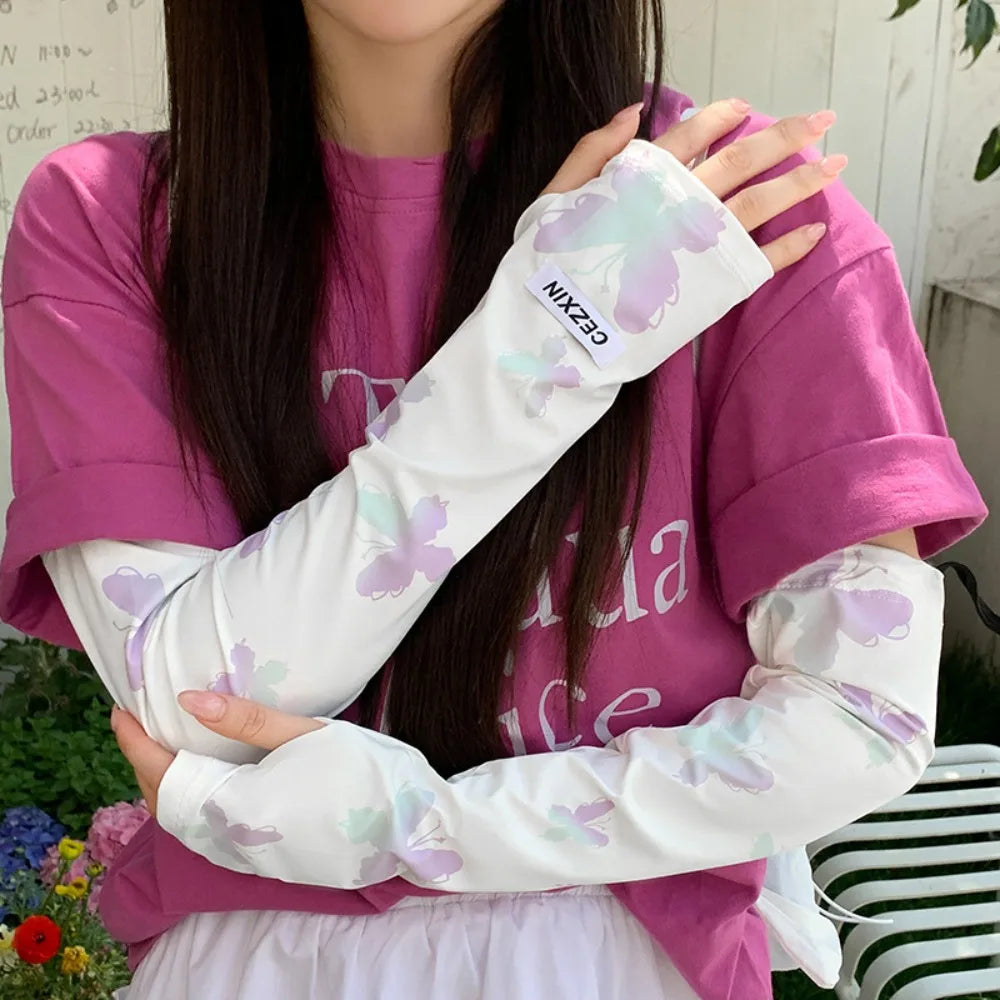 UPF 50+ Butterfly Ice Silk Arm Sleeves – UV Sun Protection