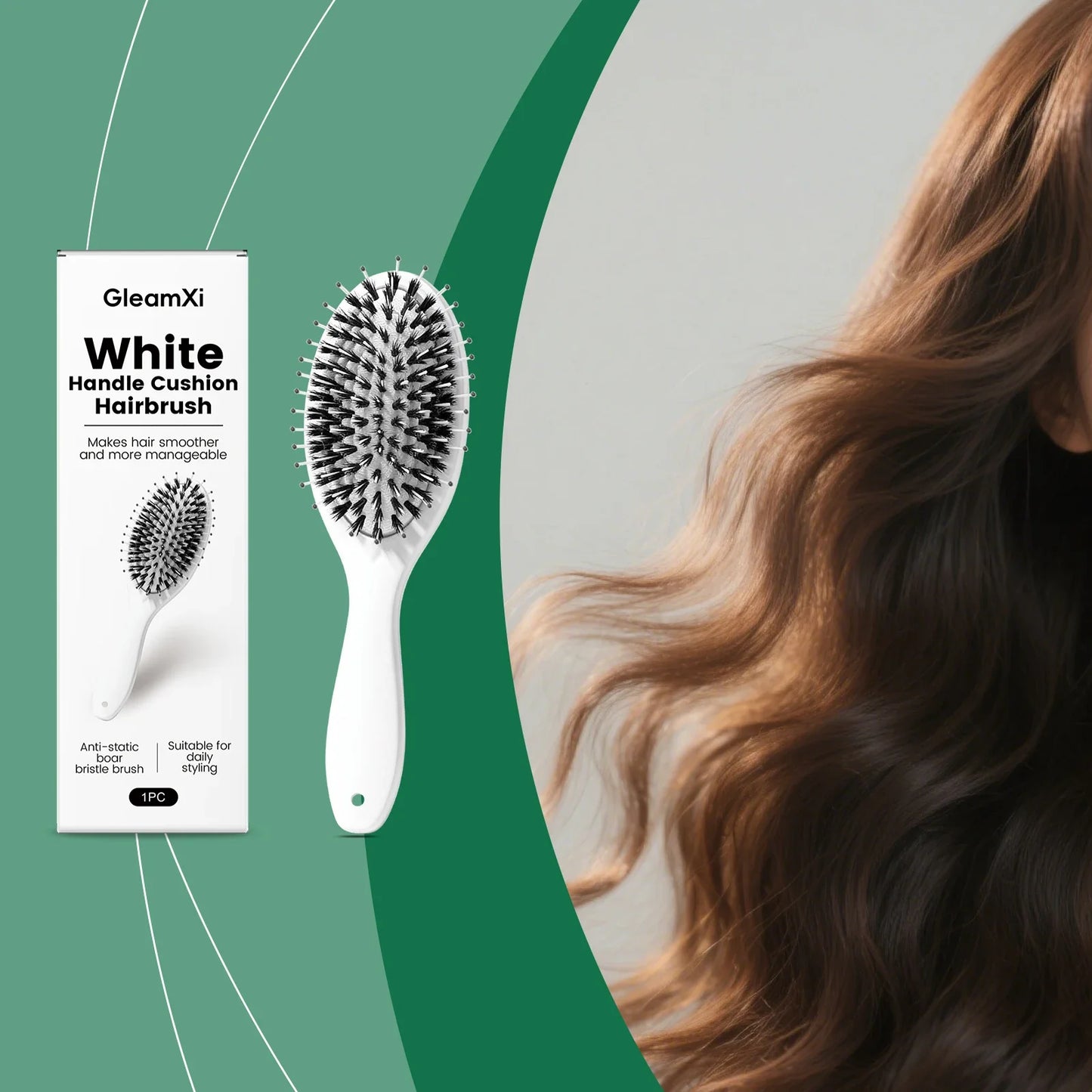 Boar & Nylon Bristle Air Cushion Paddle Hairbrush | White