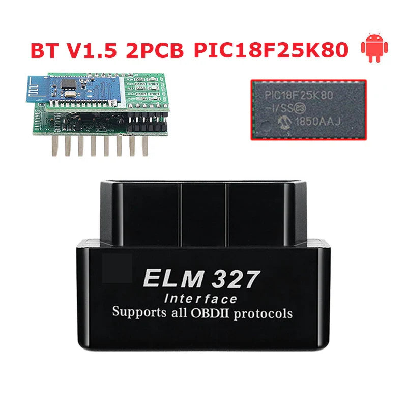 ELM327 V1.5 Bluetooth OBD2 Scanner – PIC18F25K80 Dual PCB
