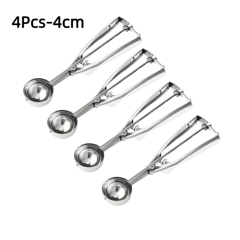 Stainless Steel Ice Cream Scoop with Trigger Release Food-Grade Rust-Proof Dishwasher Safe Multi Cookie Scoop for Kitchen Family Peaceful Pleasures Health and Wellness 4PCS-4cm