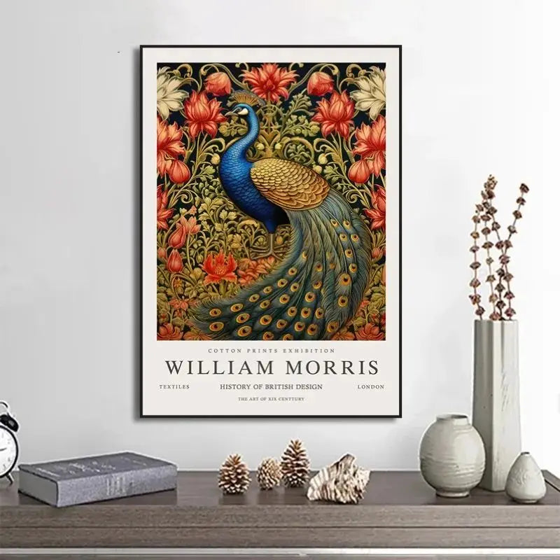 William Morris Canvas Wall Art – Fox Owl Peacock Botanical Print
