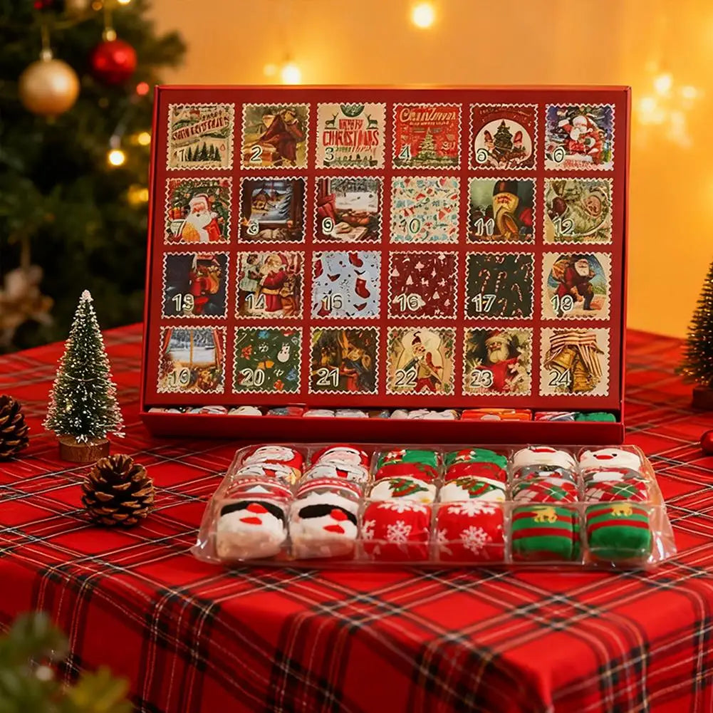 12Pairs Christmas Stocking Gift Box Christmas 24 Day Countdown Blind Box Christmas Socks Soft Breathable Stocking Stuffer Peaceful Pleasures Health and Wellness