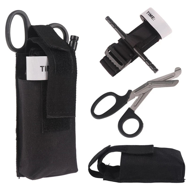 CAT Tactical Battle Tourniquet +MOLLE System Medical Kit + Small Tactical EMT Medical Scissors Set Combination Peaceful Pleasures Health and Wellness Black-1set