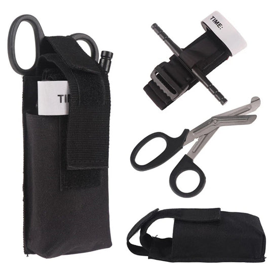CAT Tactical Battle Tourniquet +MOLLE System Medical Kit + Small Tactical EMT Medical Scissors Set Combination Peaceful Pleasures Health and Wellness Black-1set