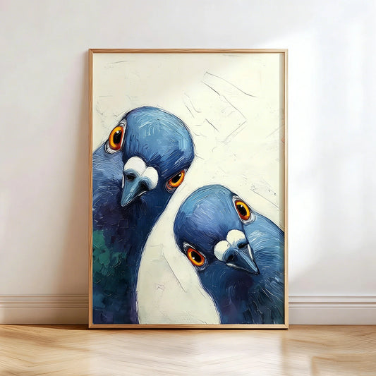 Whimsical Pigeons Art Print, Mid Century Retro Bird Poster, Funny Animal Wall Art, Quirky Home Decor for Kitchen or Living Room Peaceful Pleasures Health and Wellness