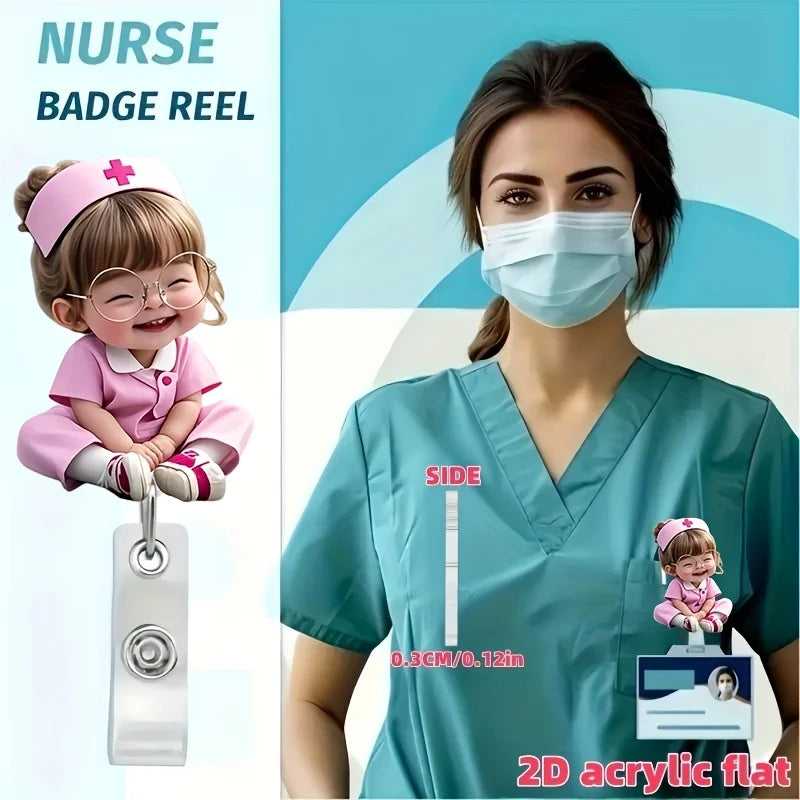 Cute Nurse Acrylic Badge Reel | Retractable ID Clip Holder