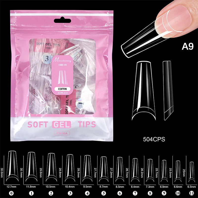 504 Pcs False Nail Tips Semi-Matte Finish Almond French Coffin Stiletto Oval Square Shapes With Front Edge Thickened Fingertips Peaceful Pleasures Health and Wellness A9