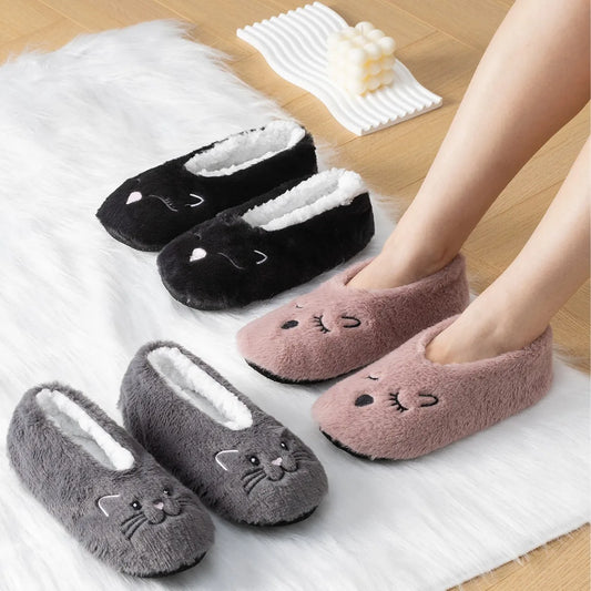 Women's Fluffy Cat Plush Slippers – Warm Non-Slip Indoor Shoes Plush Indoor Slippers Peaceful Pleasures Health and Wellness