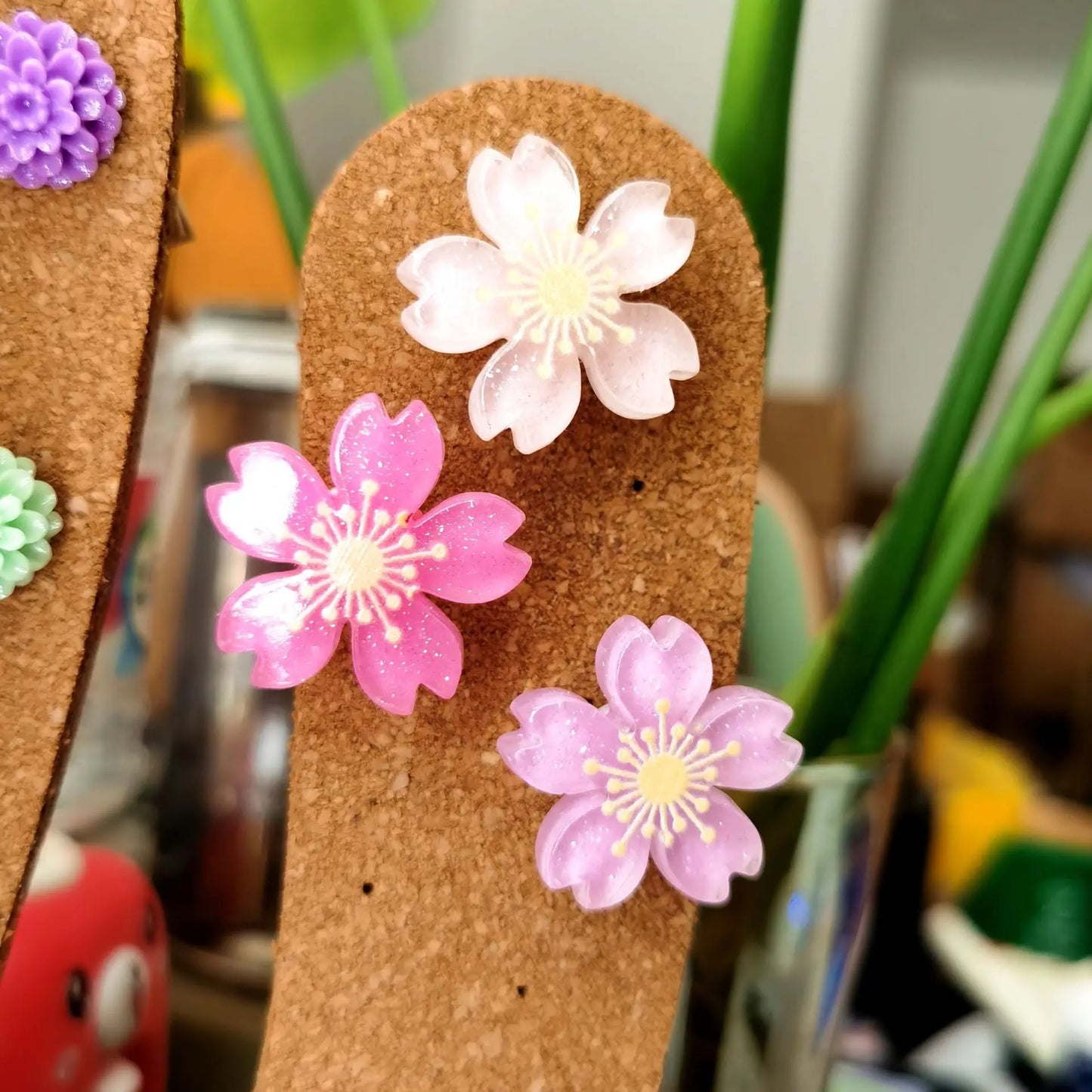 Bview Art Sweet Cherry Blossom Resin Flat-head Thumb Tacks Creative