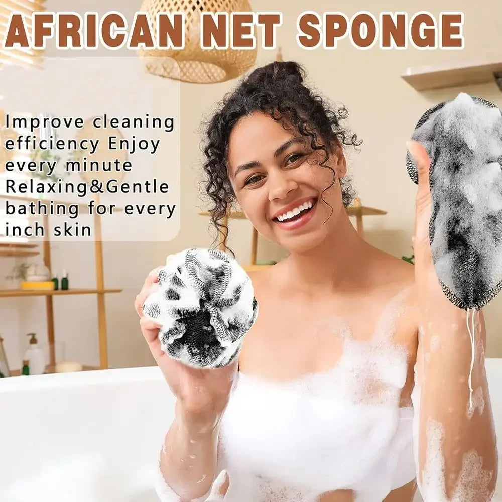 New Design Extra Long African Net Sponge Quick-Dry Easy foam Bath Net Stretchable Exfoliating Bath Sponge Peaceful Pleasures Health and Wellness